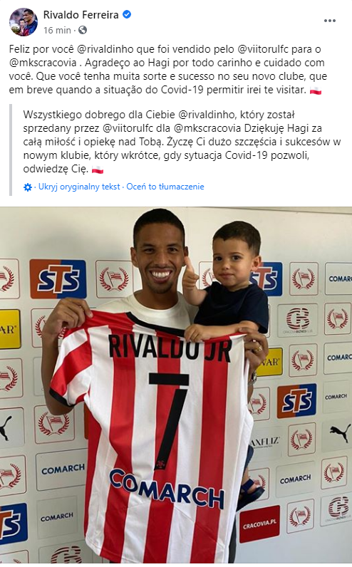 WIADOMOŚĆ Rivaldo po transferze jego syna do Cracovii!
